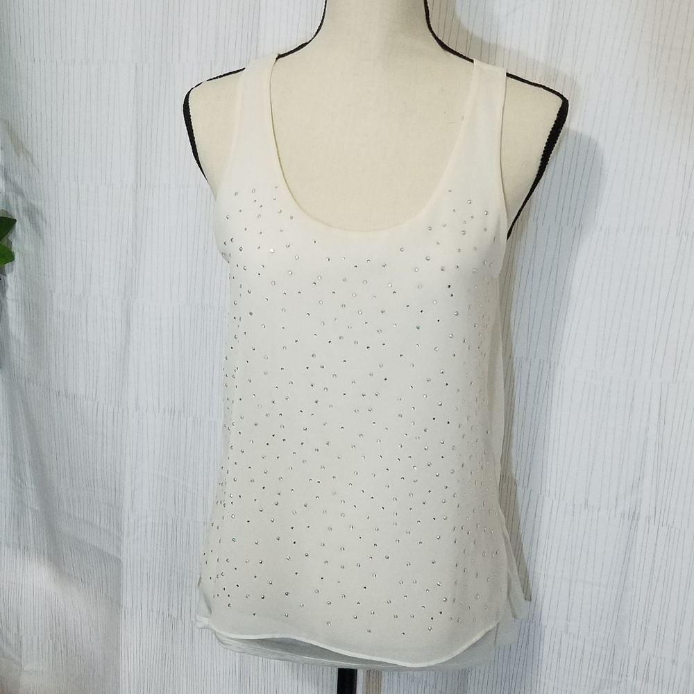 EXPRESS WHITE SLEEVELESS RHINESTONE TANK TOP SMALL - Picture 4 of 7